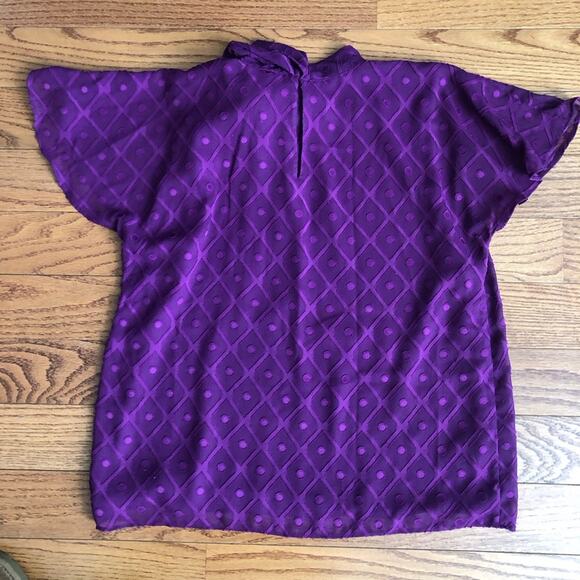 Ann Taylor Mock Neck Bow Lined Polka Dot Purple Top Women’s Size S - Picture 9 of 10